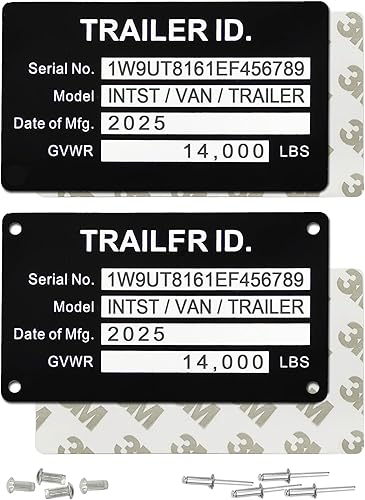 Datos de placa de identificación VIN para remolque personalizado TAG Identificación del modelo en blanco Modelo de número de serie VIN, Fecha de MFG