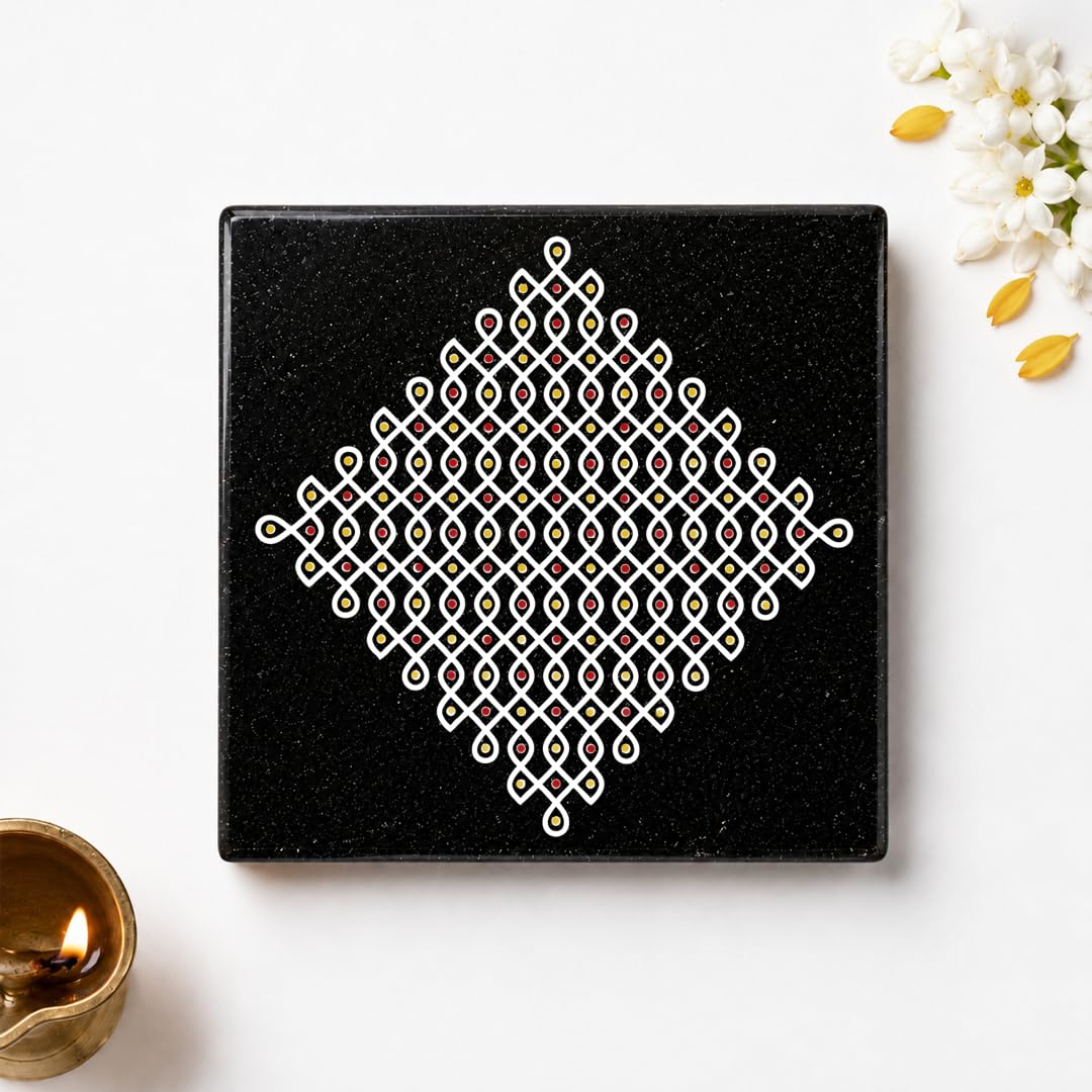 Chitrashila Granite Rangoli Tile - Pulli Kolam Design -7