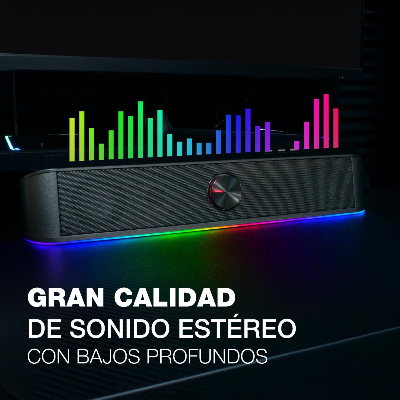 CoolBox DeepGaming Barra Sonido PC con Iluminación RGB R200B - Altavoces PC Gaming Estéreo 2.0, 6 W RMS, Entrada 3,5 mm Jack + Bluetooth 5.0, para PC, Ordenador Portátil, TV - Negro