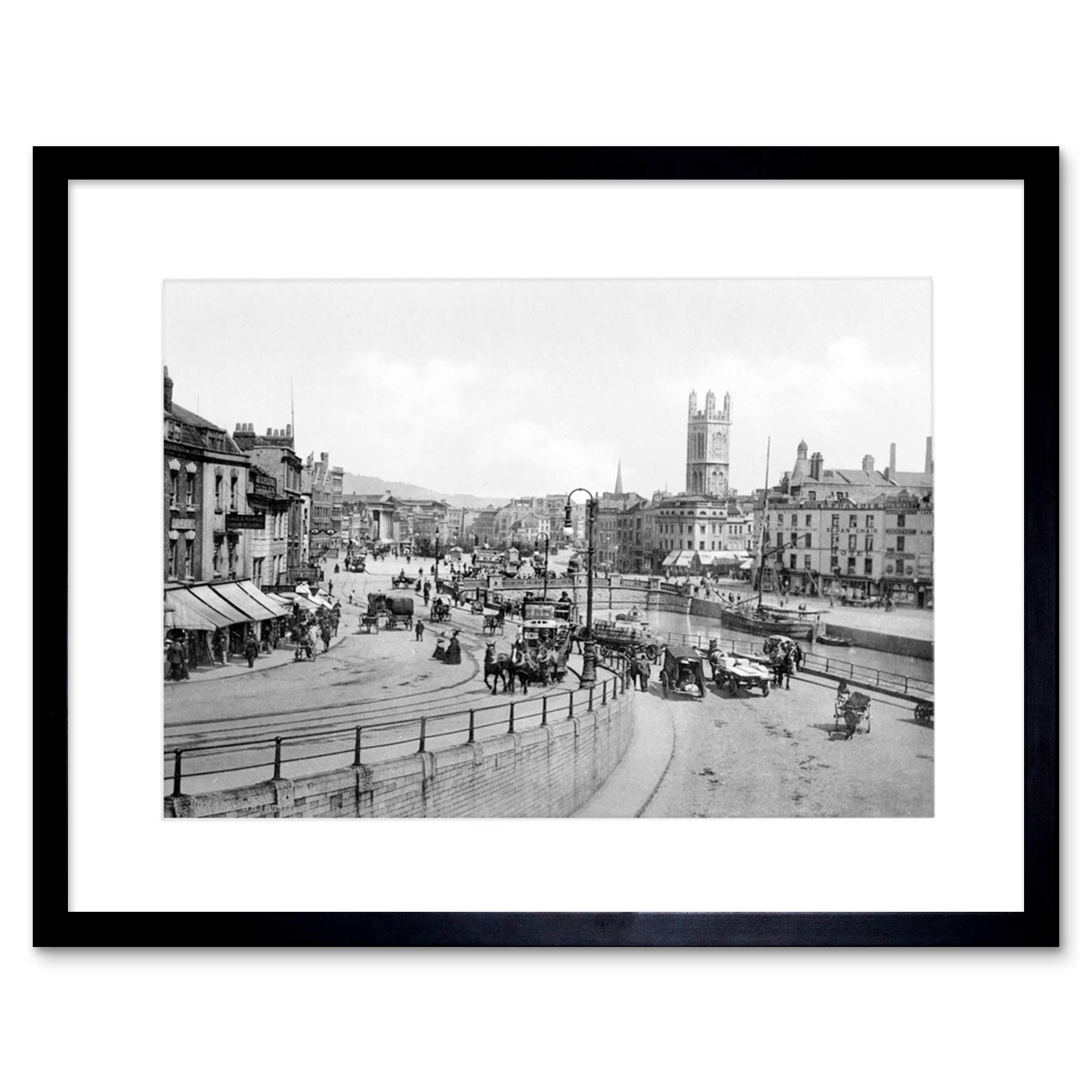 Wee Blue Coo Bristol St. Augustine's Bridge England Old BW Framed Wall Art Print