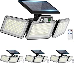 280 LED Solar Flood Lights Outdoor, 3 Adjustable Heads Solar Lights Outdoor Garden Motion Sensor, Waterproof Wireless Solar Security Lights Outside for Yard Garage Driveway Patio Garden, 4 Pack