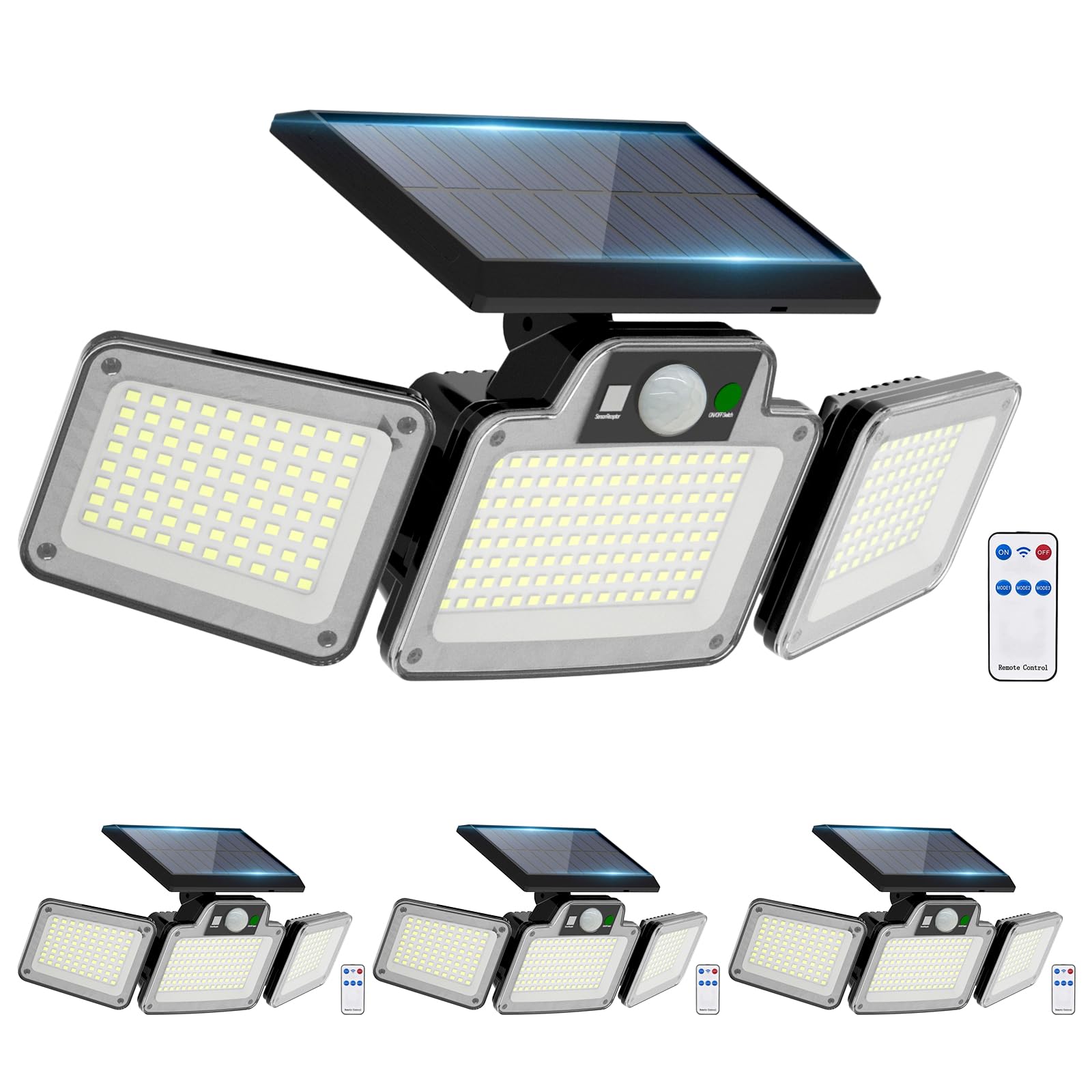 280 LED Solar Flood Lights Outdoor, 3 Adjustable Heads Solar Lights Outdoor Garden Motion Sensor, Waterproof Wireless Solar Security Lights Outside for Yard Garage Driveway Patio Garden, 1 Pack — view 9