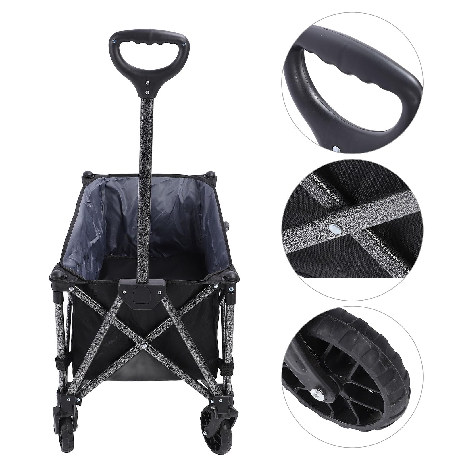 Domary Zusammenklappbarer Wagen, Strapazierfähig, 100 L, Polyester, Stahl, für Lebensmittel, Strand, Camping, Picknick, Einkaufen, Outdoor-Aktivitäten, Schwarz