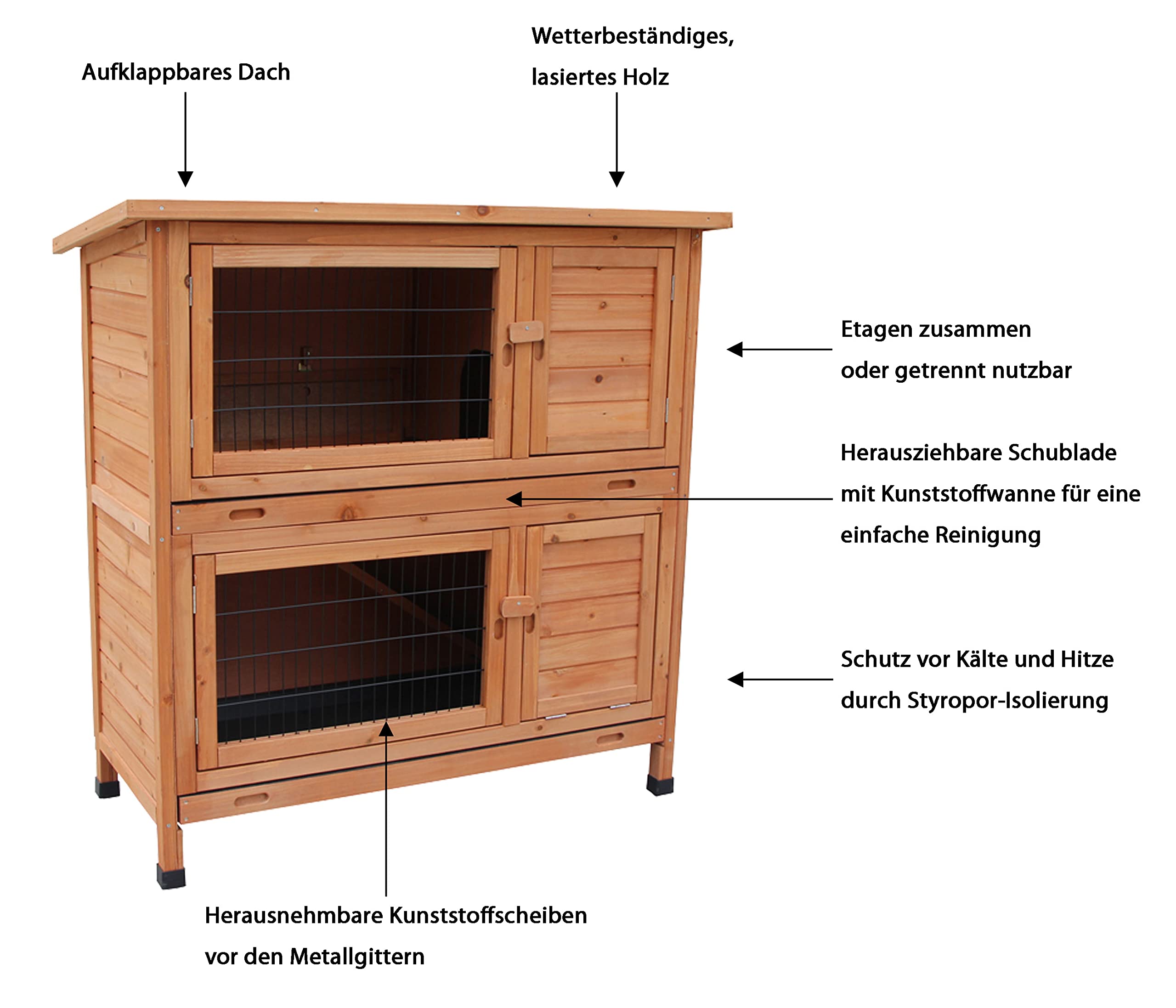 Dehner Kaninchenstall Original, mit Wärmedämmung, ca. 114 x 57 x 116 cm, Tannenholz, hellbraun | Hasenstall mit Wärmedämmung, Holz / Metall
