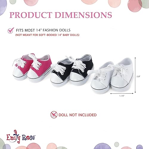 Miniatura 4 de Emily Rose Accesorios de ropa para muñecas de 14 pulgadas  Zapatos de muñeca de 14 pulgadas, paquete de 3 tenis de lona para regalo, compatible con