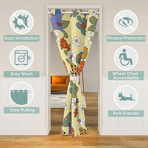 Miniatura 3 de Cortina de puerta de estilo retro de los años 60 y 70 para puerta, privacidad, 42 x 80 pulgadas, linda cortina hippie para puerta de armario de 1970