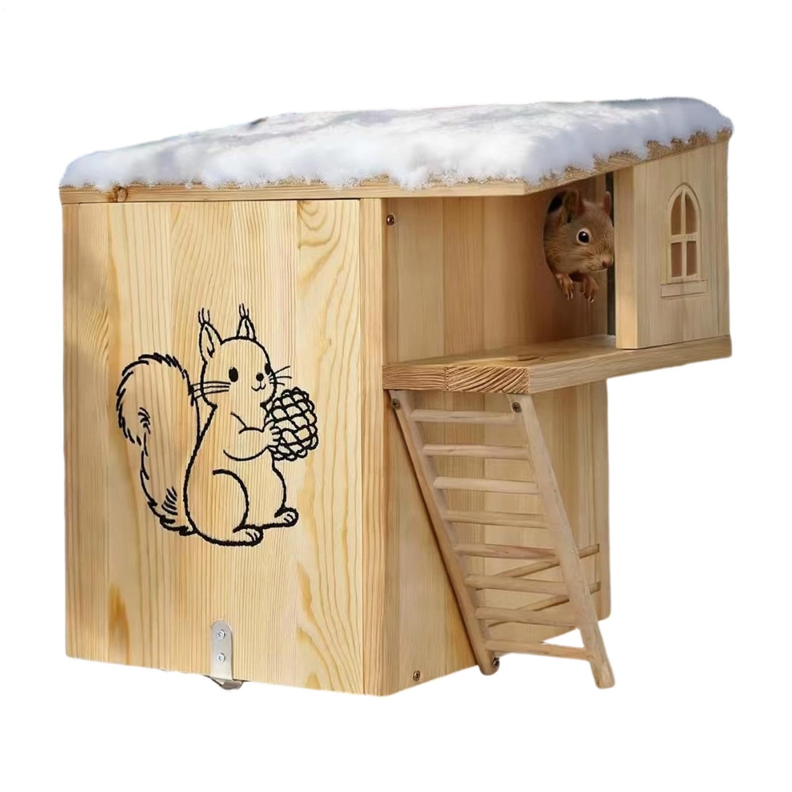 Eichhörnchen-Futterstationen für den Außenbereich | Holz-Schutzhütte | Eichhörnchenfutterspender für Draußen, Garten und | Zur Montage An Terrasse, Deck, Im Garten, An Bäumen, Im Hinterhof, Auf Dem Ba