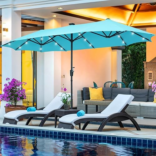 Joppoint Sombrilla de patio, sombrilla grande de doble cara de 1315 pies para exteriores, con luces solares, para piscina, jardín, terraza y patio