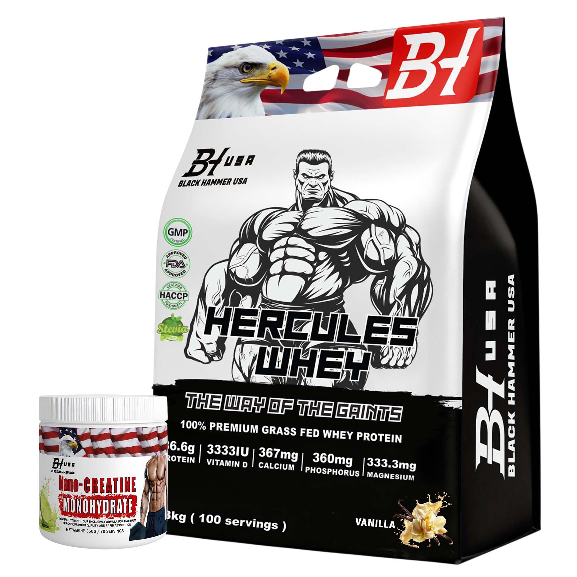 HERCULES Whey Protein 3KG – 26g Protein, 100 Servings, High Protein Formula with Vitamin D – Muscle Growth & Recovery Support (Vanille)