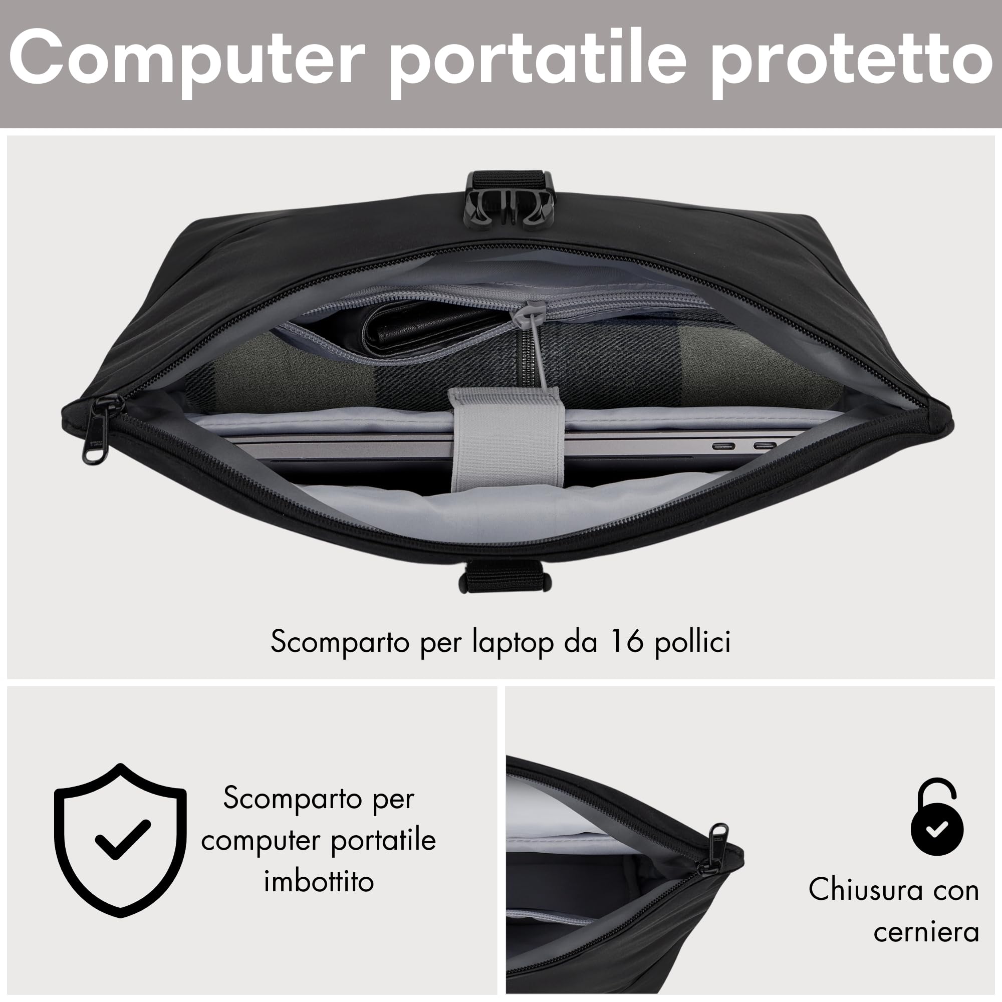 LARKSON Zaino Donna Uomo Nero - Tammo - Borsa per PC Portale, Lavoro, Università e Viaggio - Rolltop Leggero - Impermeabile