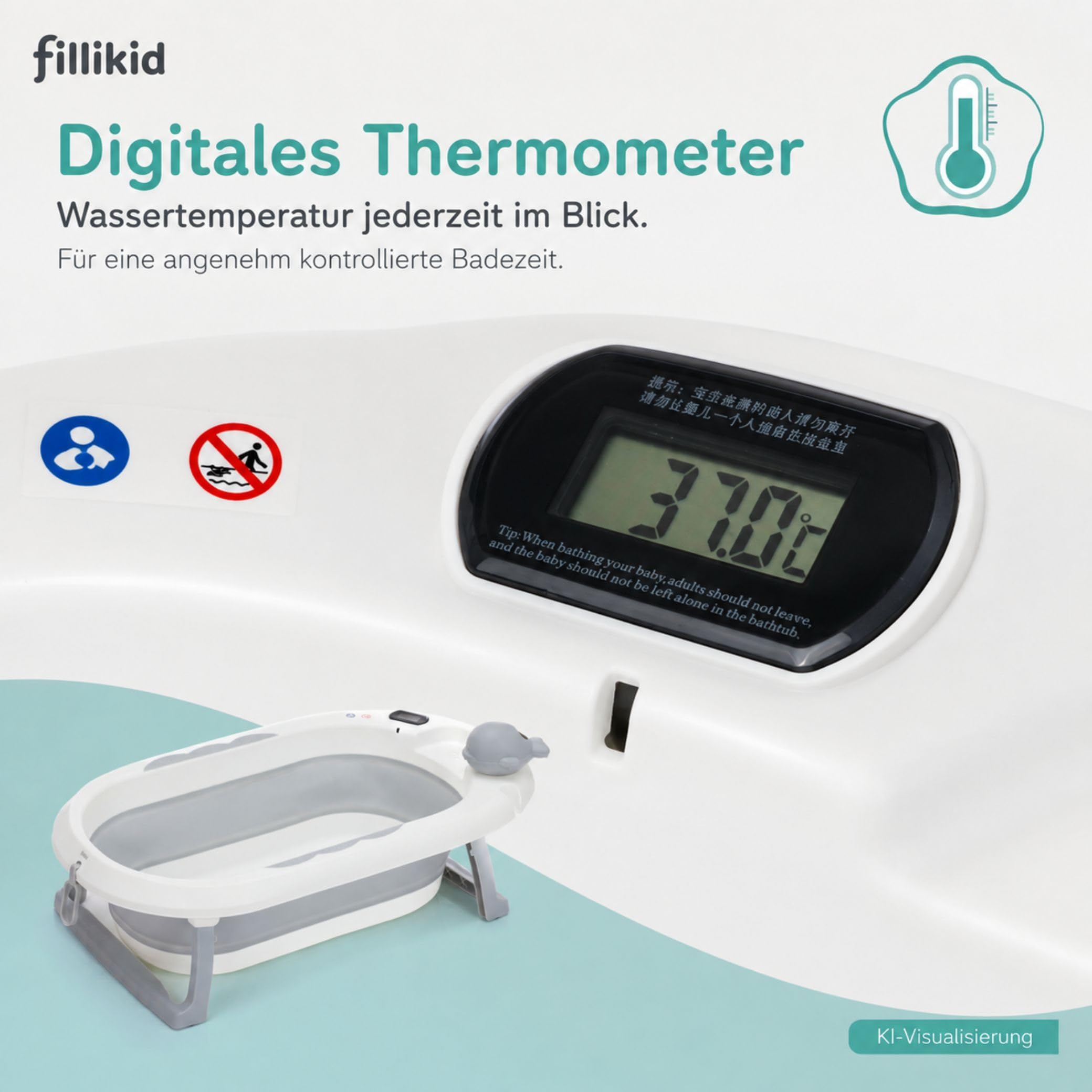 Fillikid Baby Badewanne, faltbare Badewanne ab Geburt
