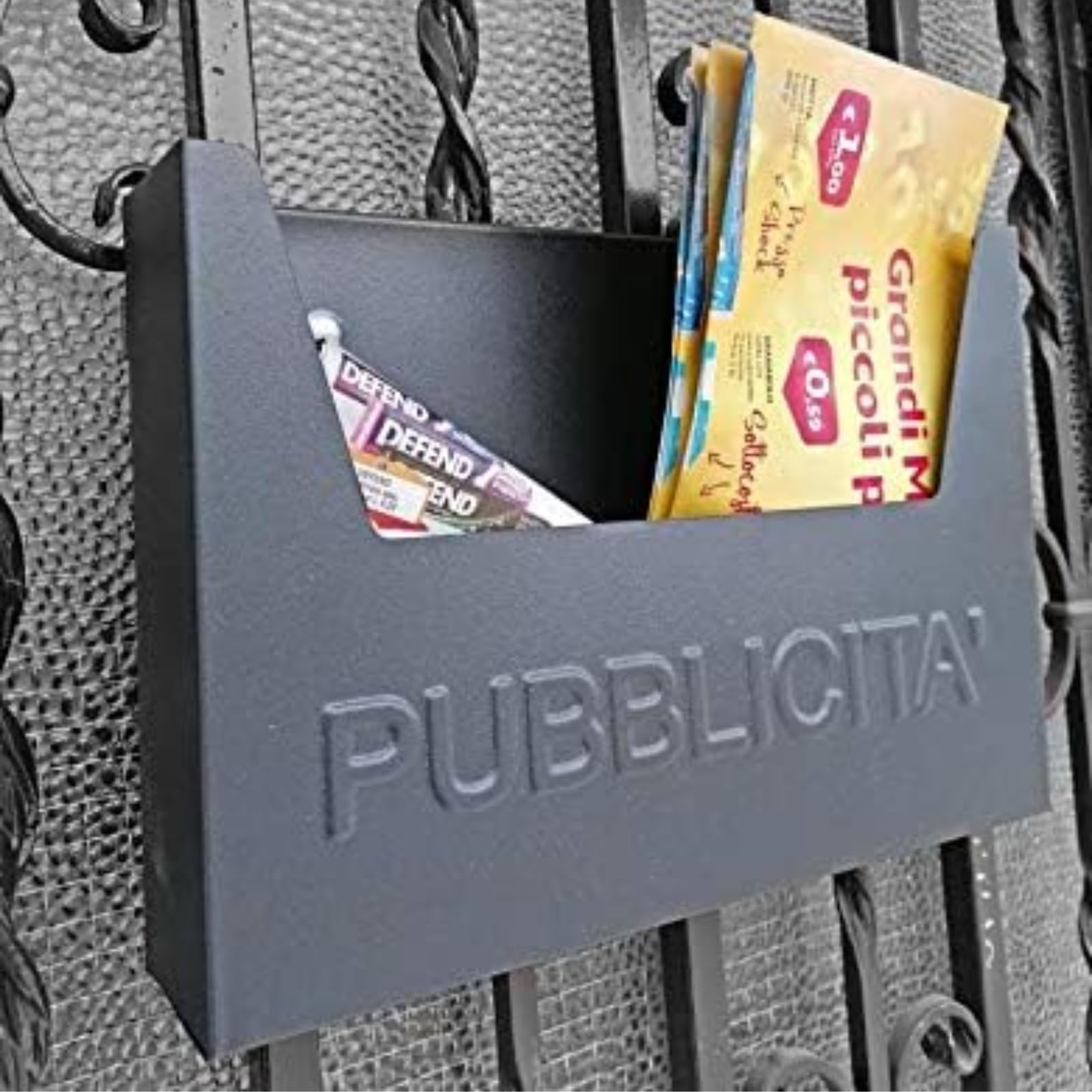 LoviStore Cassetta Postale Porta Pubblicità Antracite per Esterno in Ferro Battuto Verniciata Condominio Nero Made in Italy Posta Parete Giornali Offerte Casa Pubblicita Cestino 34x24x7 cm