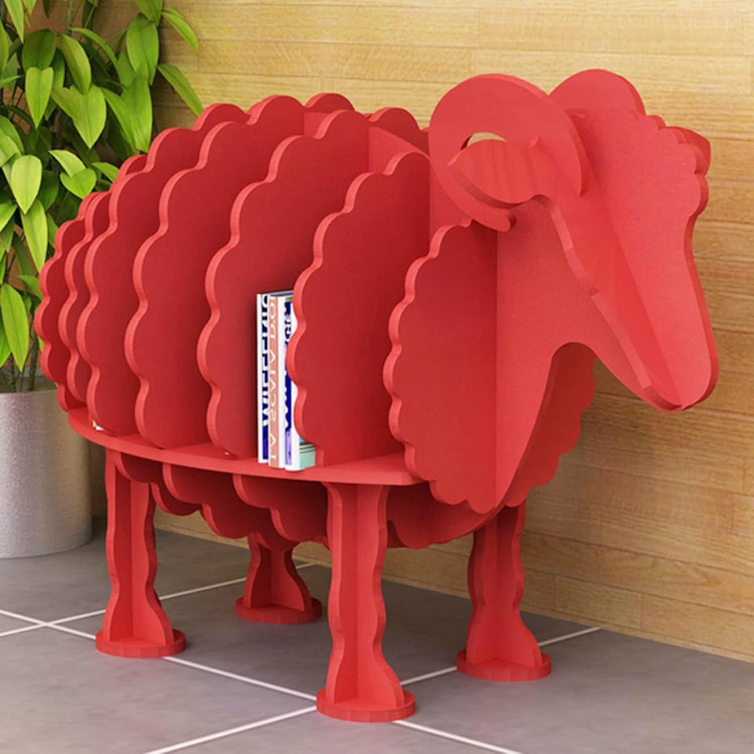 ZIMGOD Magazine Rack Holder Wood Bookshelf, Sheep Shape