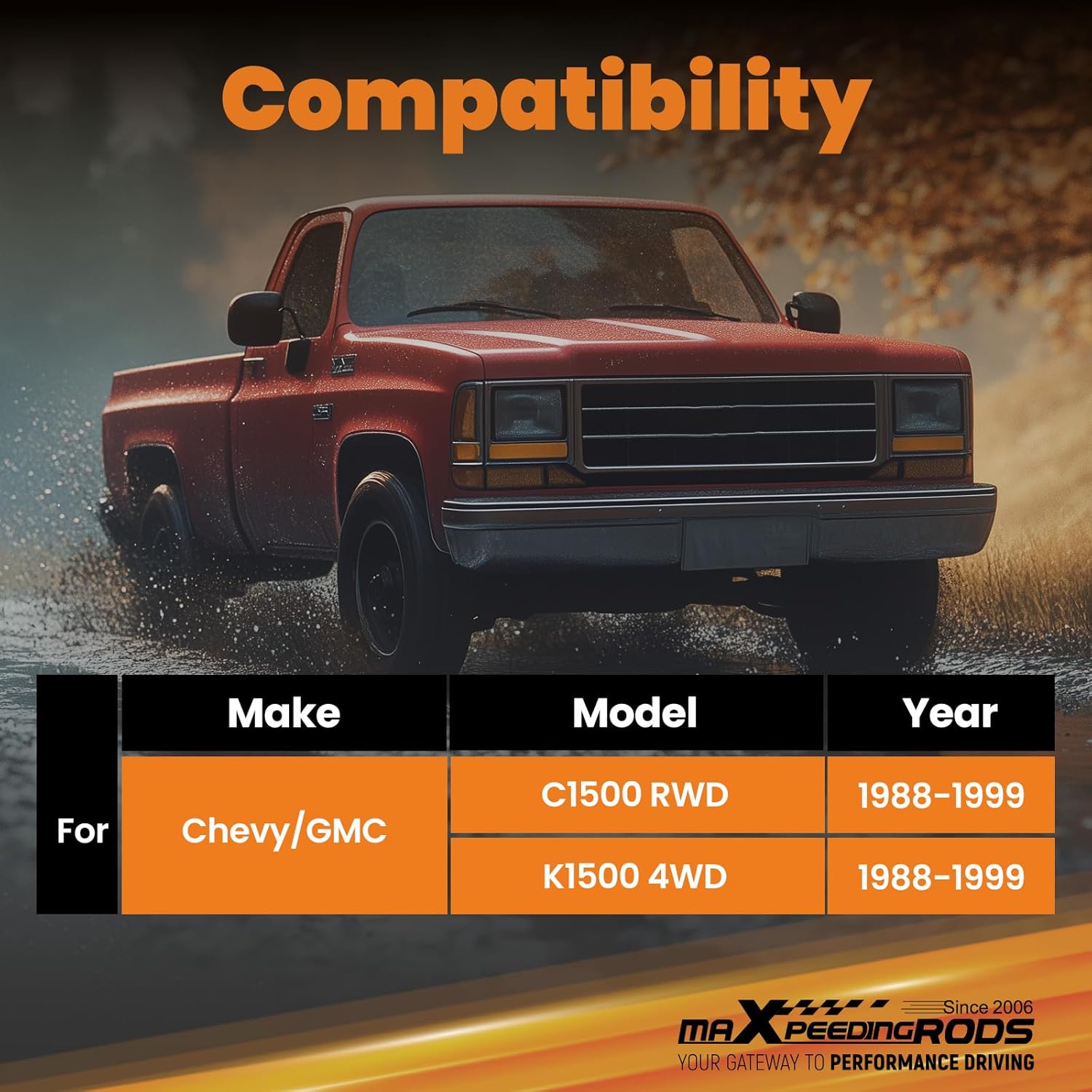 maXpeedingrods 2.5-6" Rear Lifted Shocks for 1988-1999 Chevy/GMC C1500 K1500 RWD 4WD, G1 Upgraded Serise