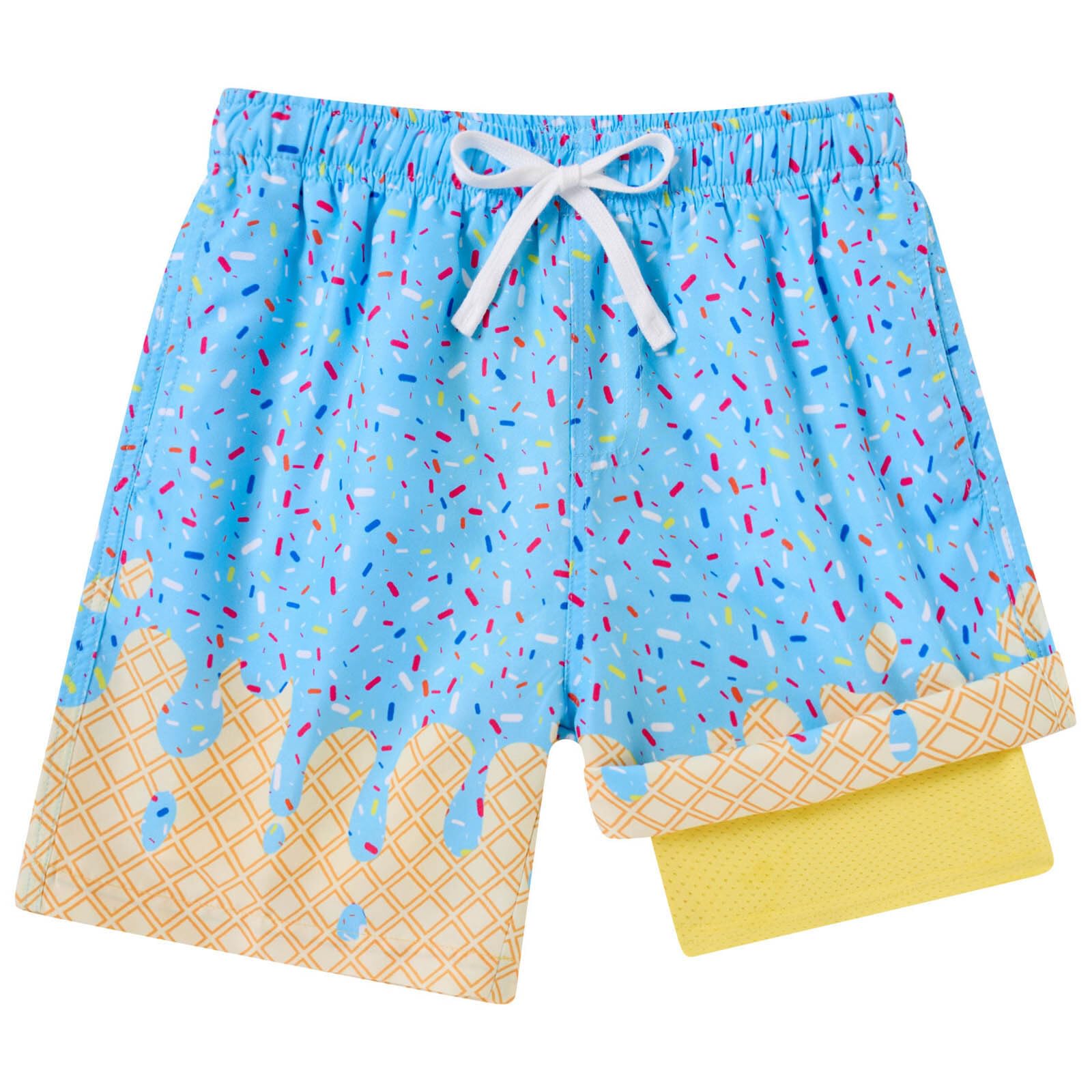 kids4ever Badehose für Jungen mit Kompression Liner 2 in 1 Atmungsaktiv Badeshorts 3D Druck Boardshorts Elastisch Verstellbar Tunnelzug Strandhose mit Taschen 7-16 Jahre