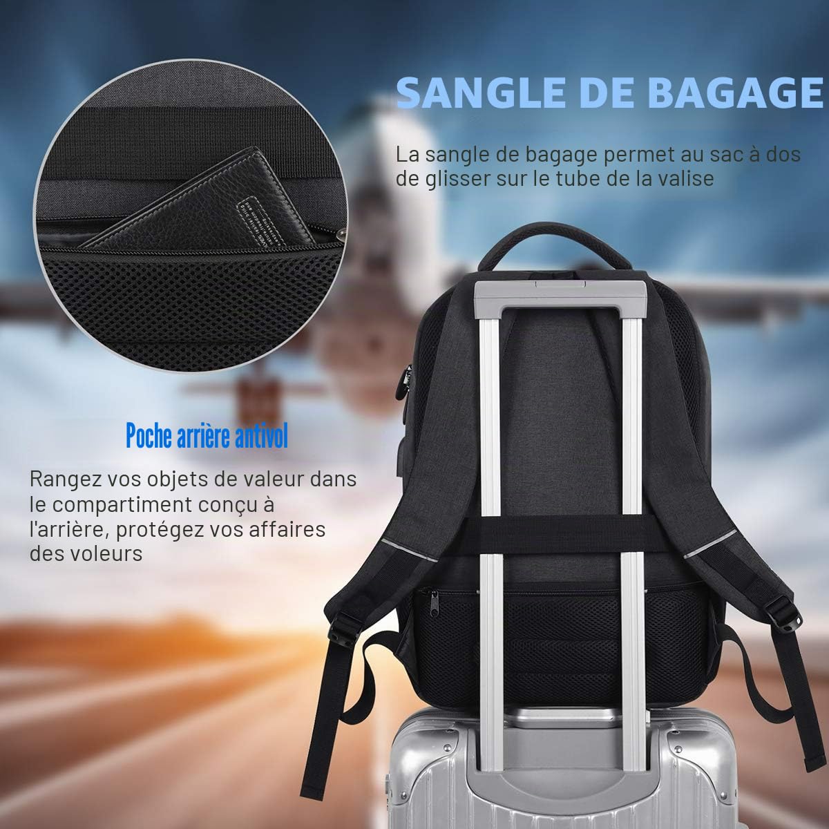 YAMTION Cartable Garçon, Sac A Dos Homme pour College Garcon Lycée Compartiment pour 15.6" Ordinateur Portable avec USB Charging Port