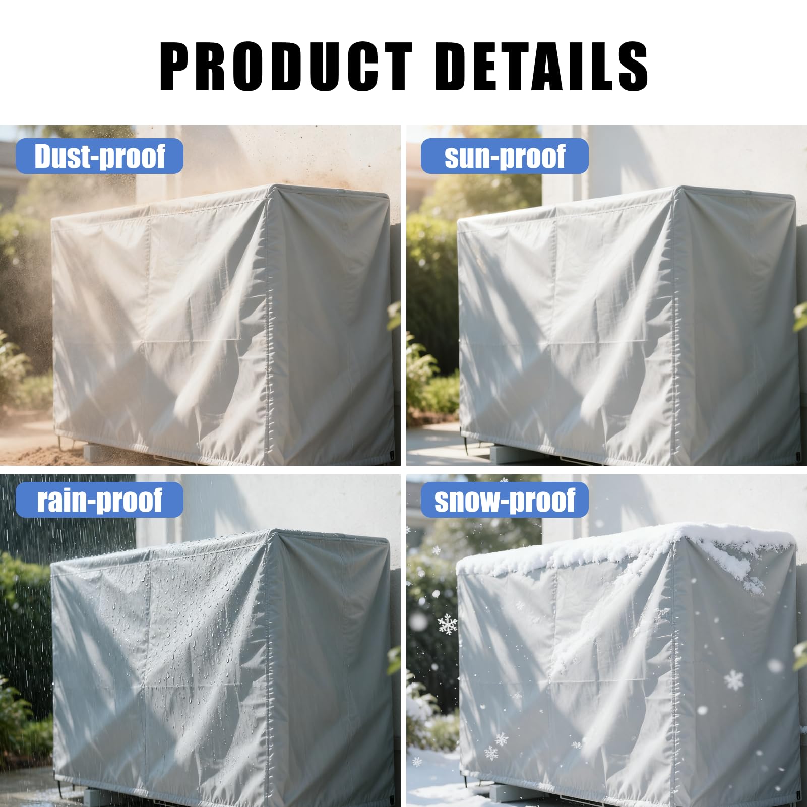 leruiyezs Funda Aire Acondicionado Exterior,84x57x31cm,1.5P,Con Correas,Impermeable,A Prueba De Polvo,Protector Solar,Funda Para Aire Acondicionado Exterior Impermeable,Gris — view 6