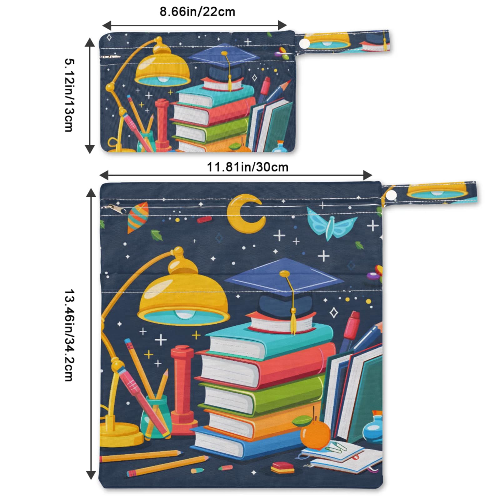 GzLeyigou 2 Set Books Wet Dry Bags for Baby Cloth Diapers Reusable Storage Bag for Travel,Beach,Pool,Daycare,Stroller,Gym,Laundry,Dirty Clothes,Swimsuits & Wet Clothes, Desktop Wet Bag