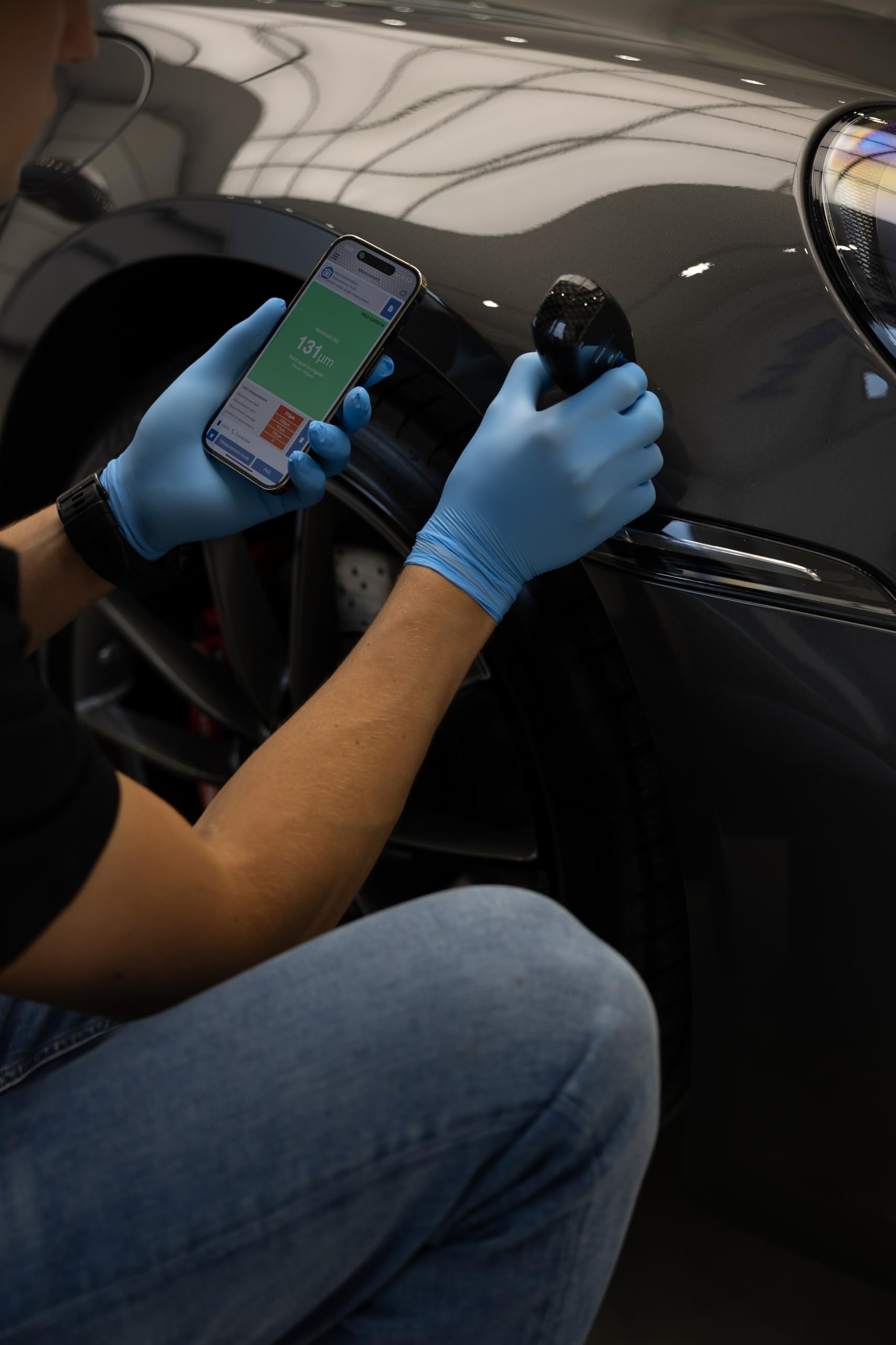 NexPTG PRO Carbon Spessimetro con App iOS/Android | auto lak test | spessimetro vernice | Sonda sferica | Tester professionale spessore vernice auto