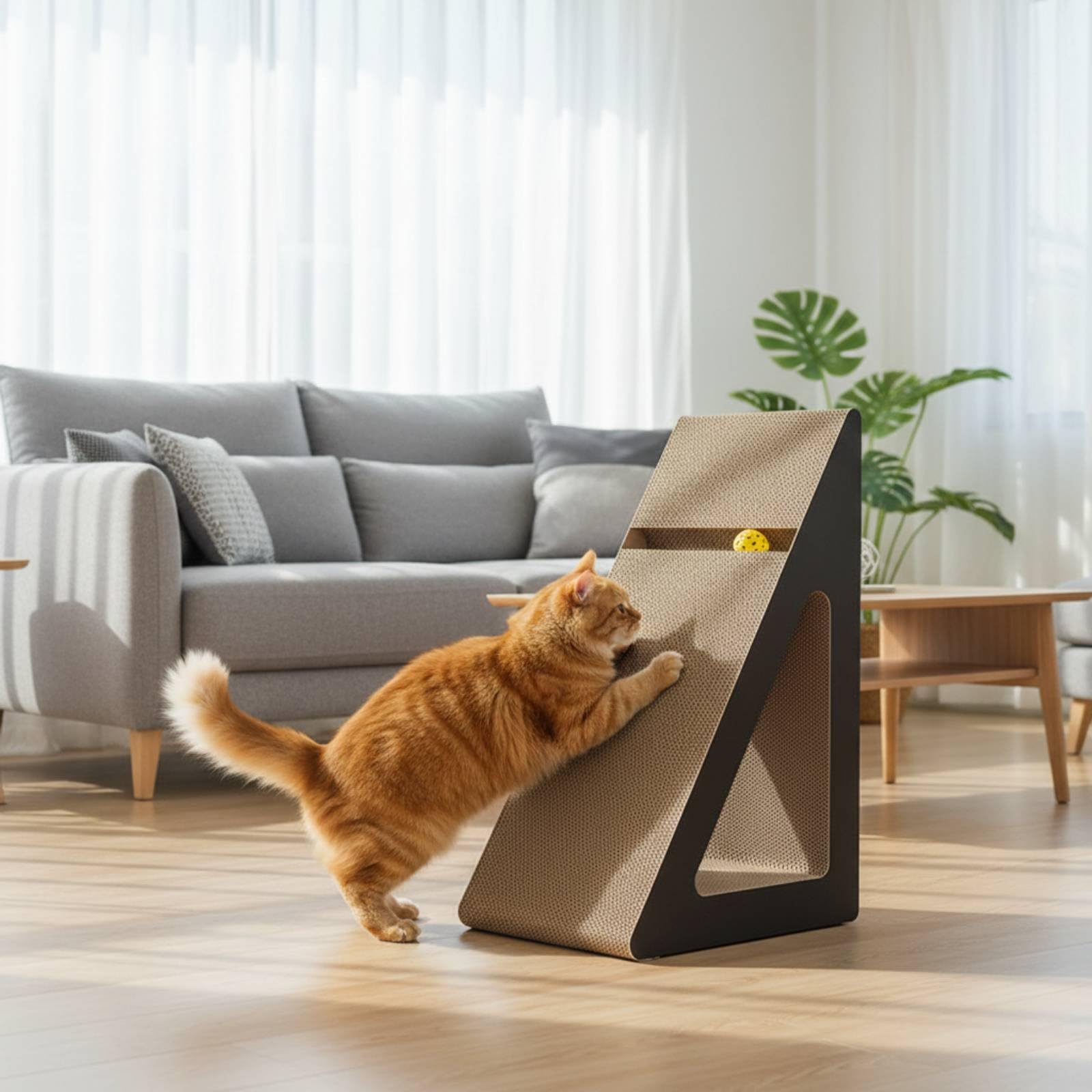 Kratzbrett Katzenhaus Kratzmöbel Katzenzubehör Kratzfläche aus Wellpappe mit Gemütlicher Rückzugsmöglichkeit für Haustierbesitzer Wohnzimmer Katzenpflege, Großes Hohles Dreieck Spleißmodell