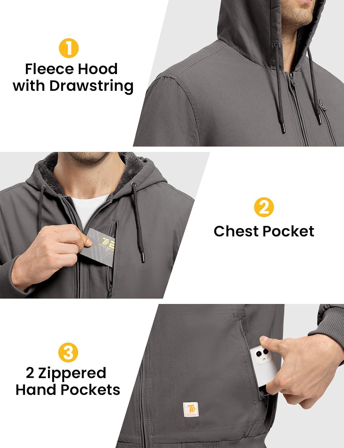 Rdruko Men's Work Jackets Flannel Lined Insulated Cotton Workwear Hooded Winter Coats