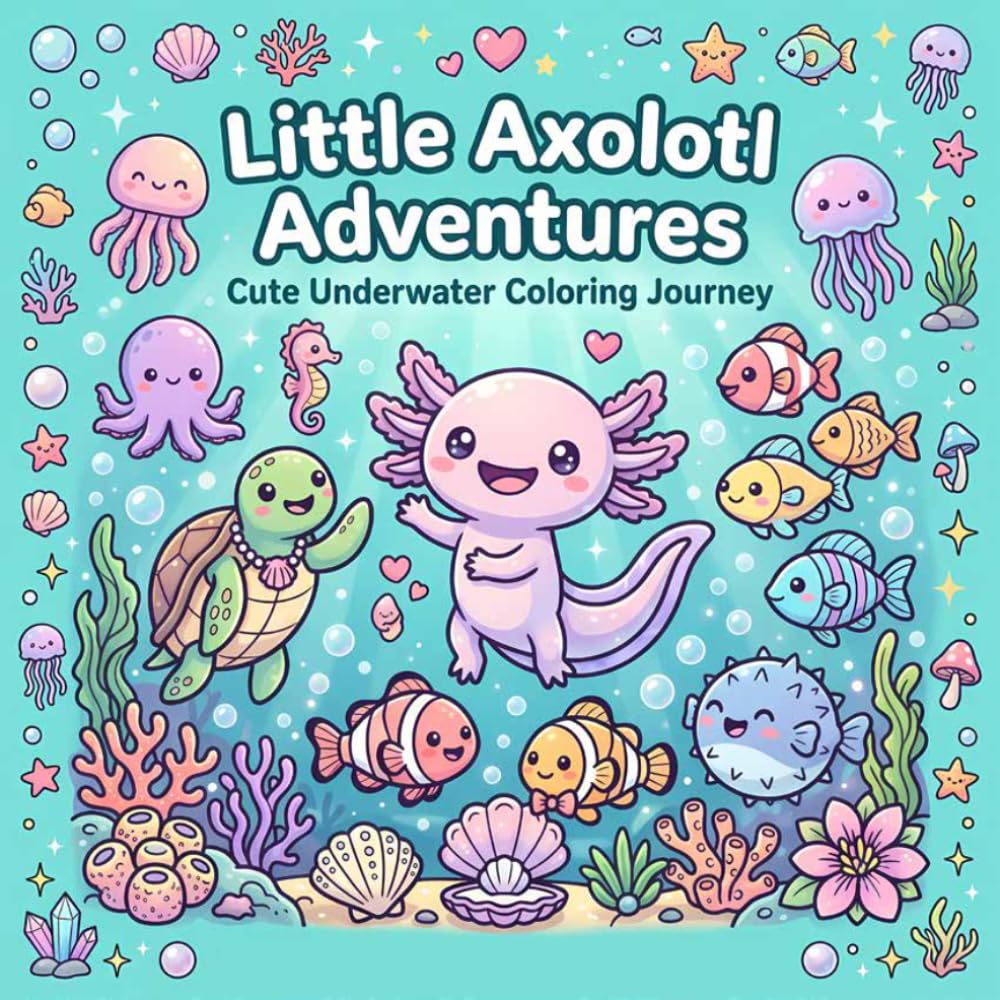 Little Axolotl Adventures Coloring Book: Cute Axolotl Coloring Pages for Kids and Axolotl Lovers, Axolotl Days, Educational Animal, Cute Underwater Coloring Journey, With 50 Fun Facts About Axolotls