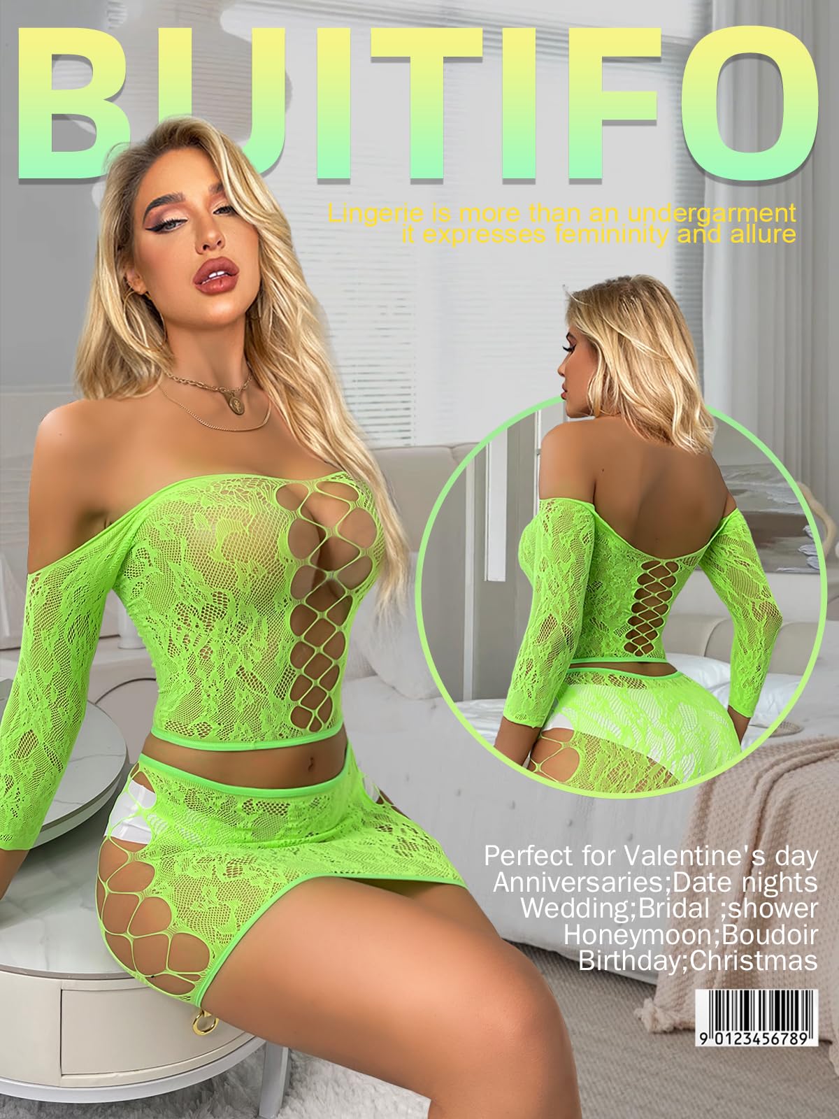 Buitifo Womens Lingerie Set Fishnet BabyDoll Bodysuit Sexy Nightwear: Green One Size