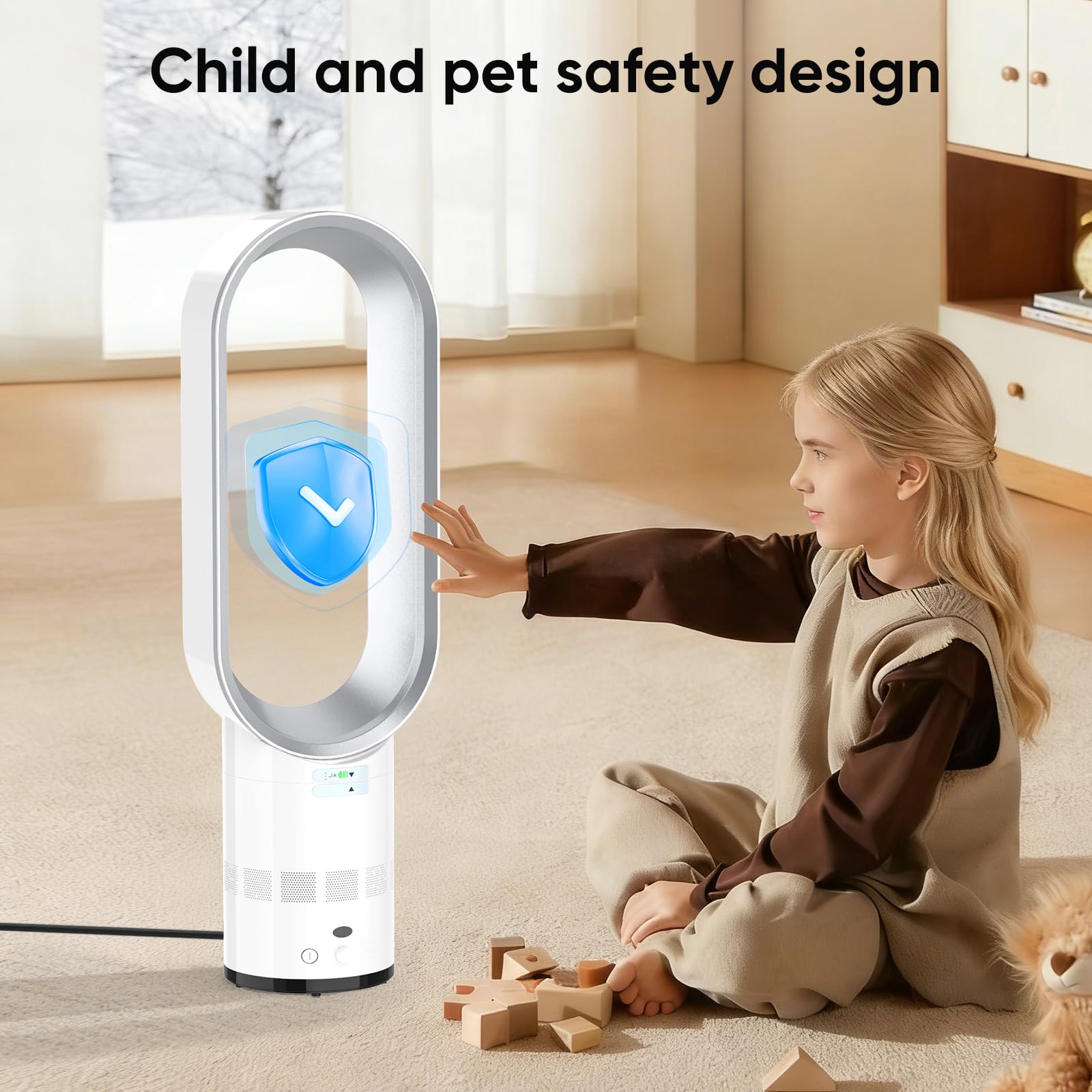 Ventilatore senza rotore con telecomando, ventilatore a torre 2 in 1, molto silenzioso e purificatore d'aria con HEPA, 8 velocità, oscillazione a 90°, timer, refrigeratore d'aria, climatizzatore