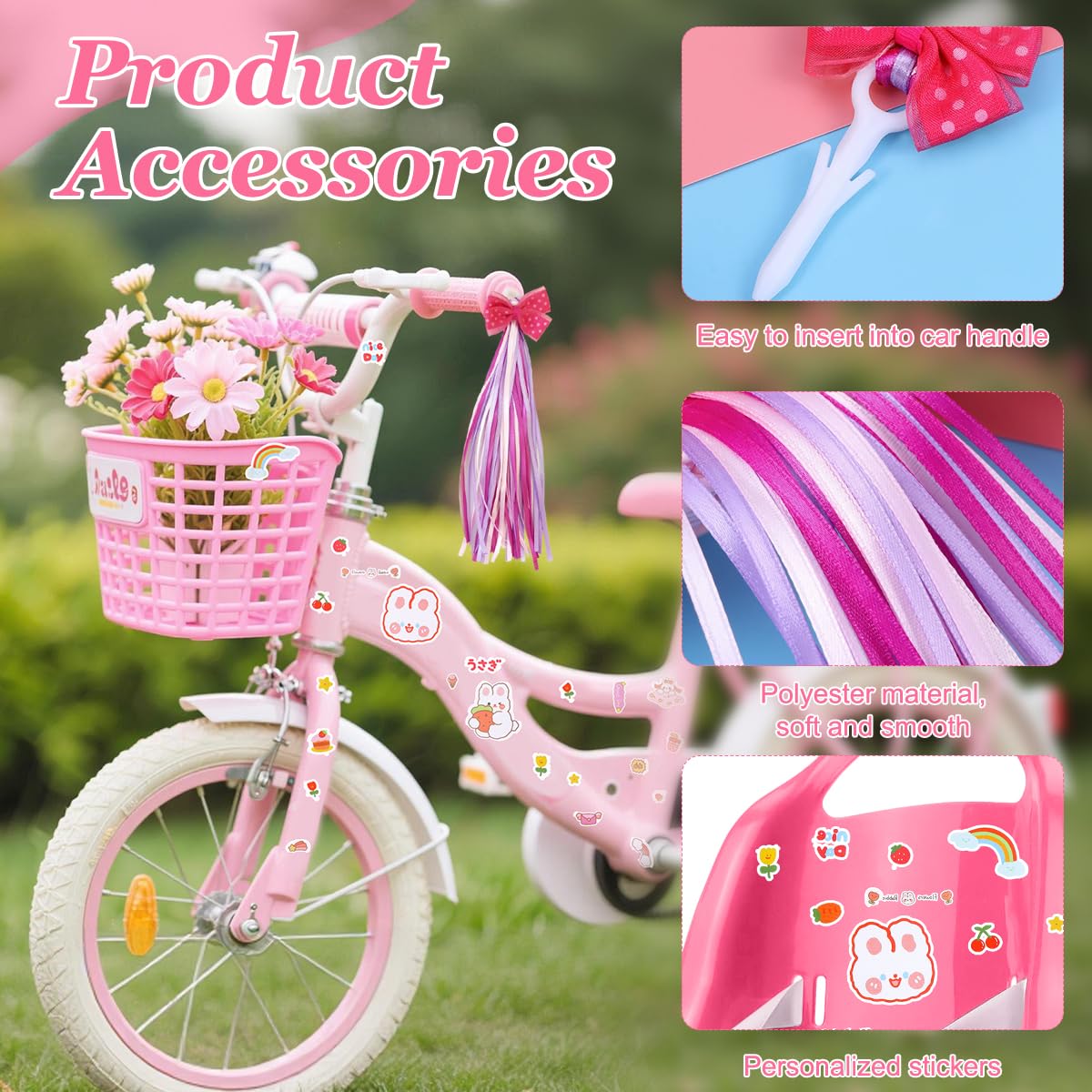 Seggiolino per Bicicletta per Bambole, Set di Sedili per Biciclette di Bambole con Adesivi Fai da Te e Manubrio Stelle Filanti, Accessorio Bicicletta per Bambini