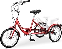 Vista 30 de H&ZT Triciclo para adultos, bicicleta de 3 ruedas, triciclo crucero, con cambio de 7 velocidades, manilla de freno de estacionamiento, paso bajo