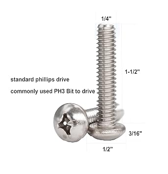 20pcs 1/4-20 x1-1/2 Pan Head Machine Screws, Phillips Drive, 304 Stainless Steel 18-8, Bright Finish, Fully Machine Thread