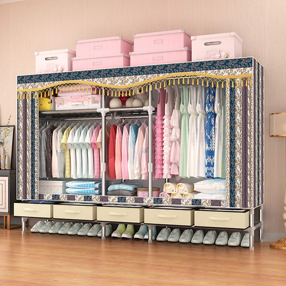 Garde-robe portable et armoire de rangement en acier avec tiroirs