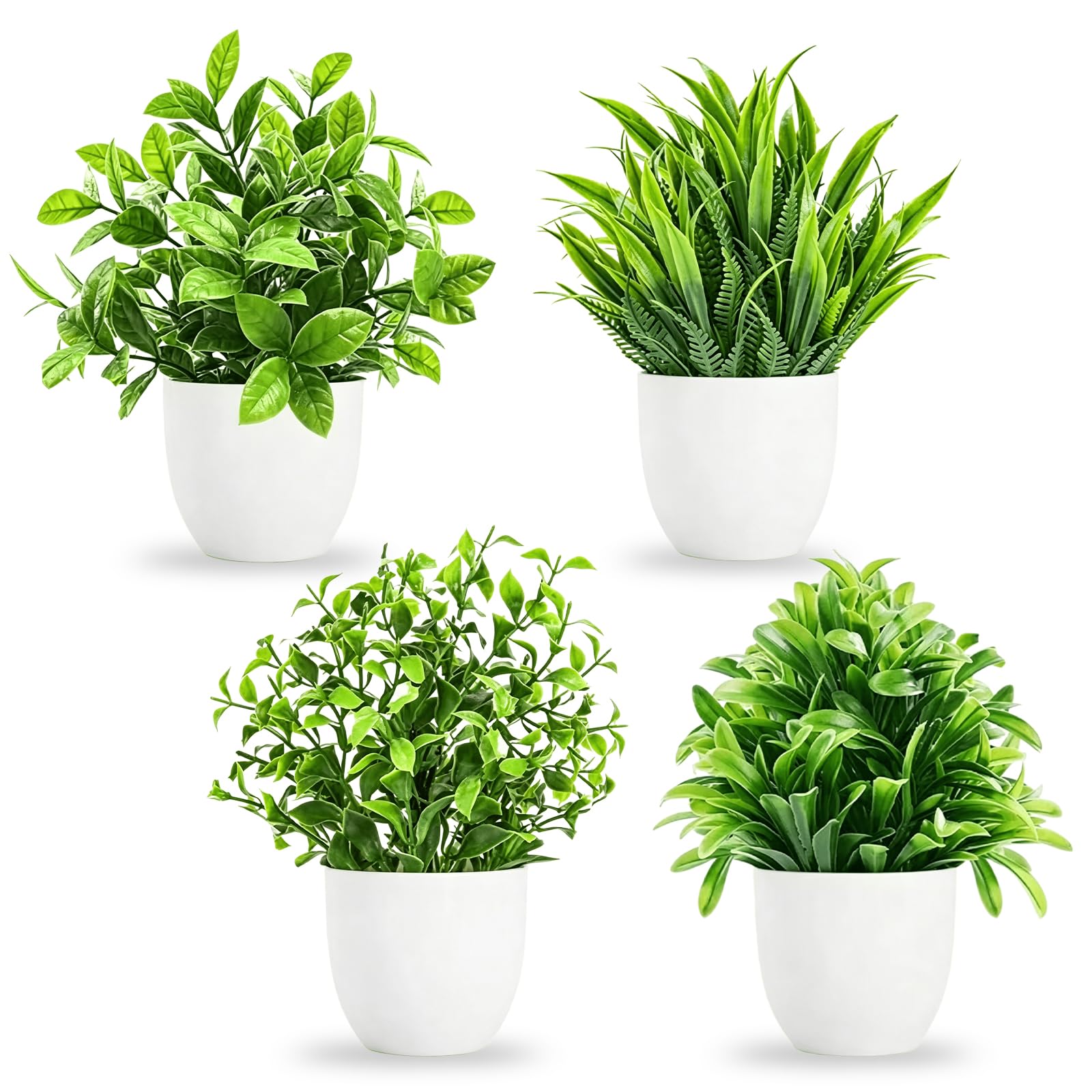Mini Artificial Potted Plants, Small Faux Plastic Fake Greenery with Pots