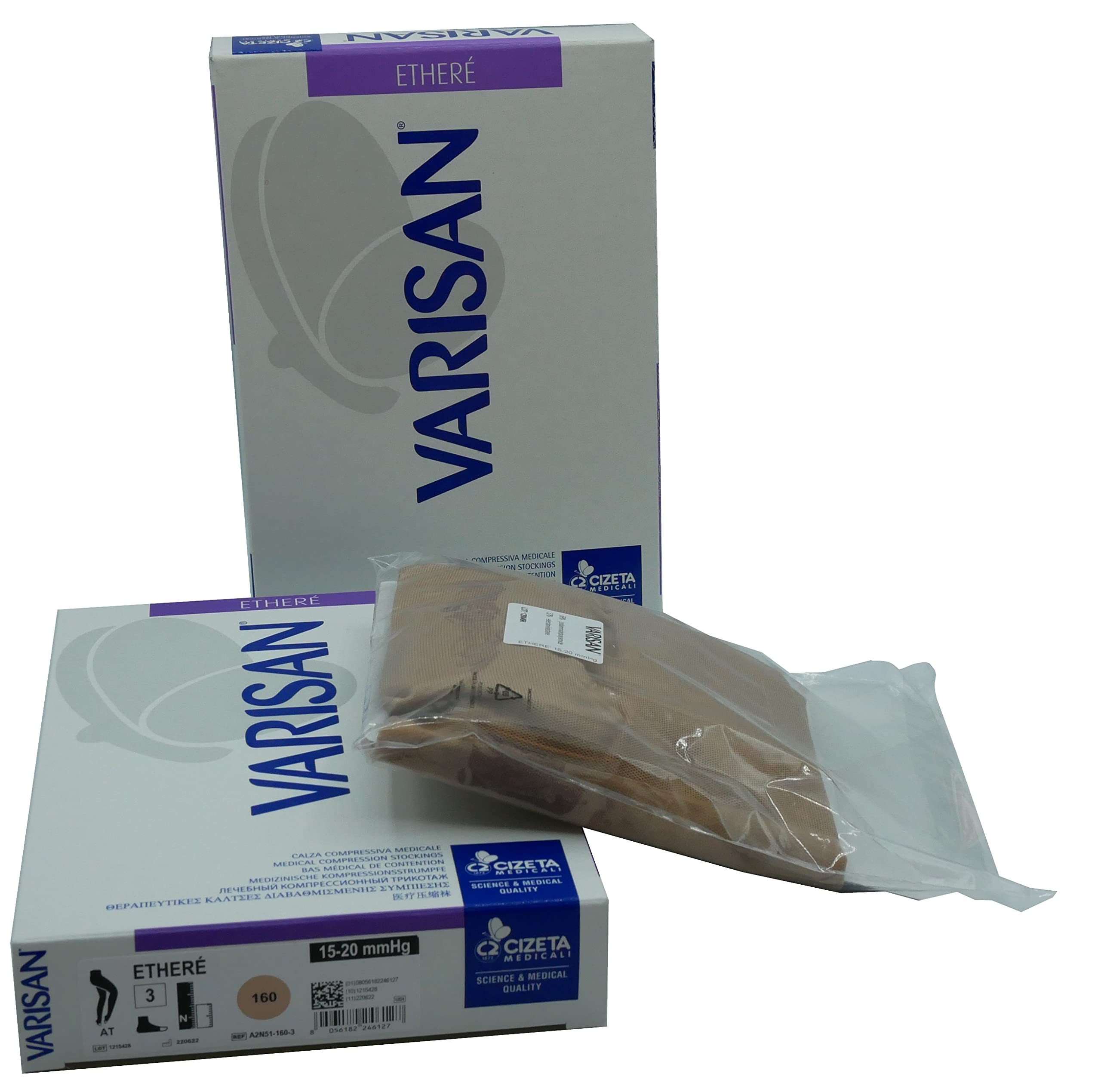 Cizeta Medicali VARISAN ETHERE1520 ATPA PO5N, Calze Medicali Etheré classe 2 Collant compressione graduata 15-20 mmHg, Lunghezza Normale, Punta Aperta, Colore Poudre, Taglia Quinta 5
