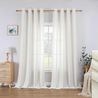 CUCRAF Leinen Vorhänge mit Ösen 2er Set H 260 x B 140 Hellbeige Halbtransparente Leinenvorhang Wohnzimmer Leinenoptik Voile Gardinen Leinenfarbe Schlafzimmer Stores