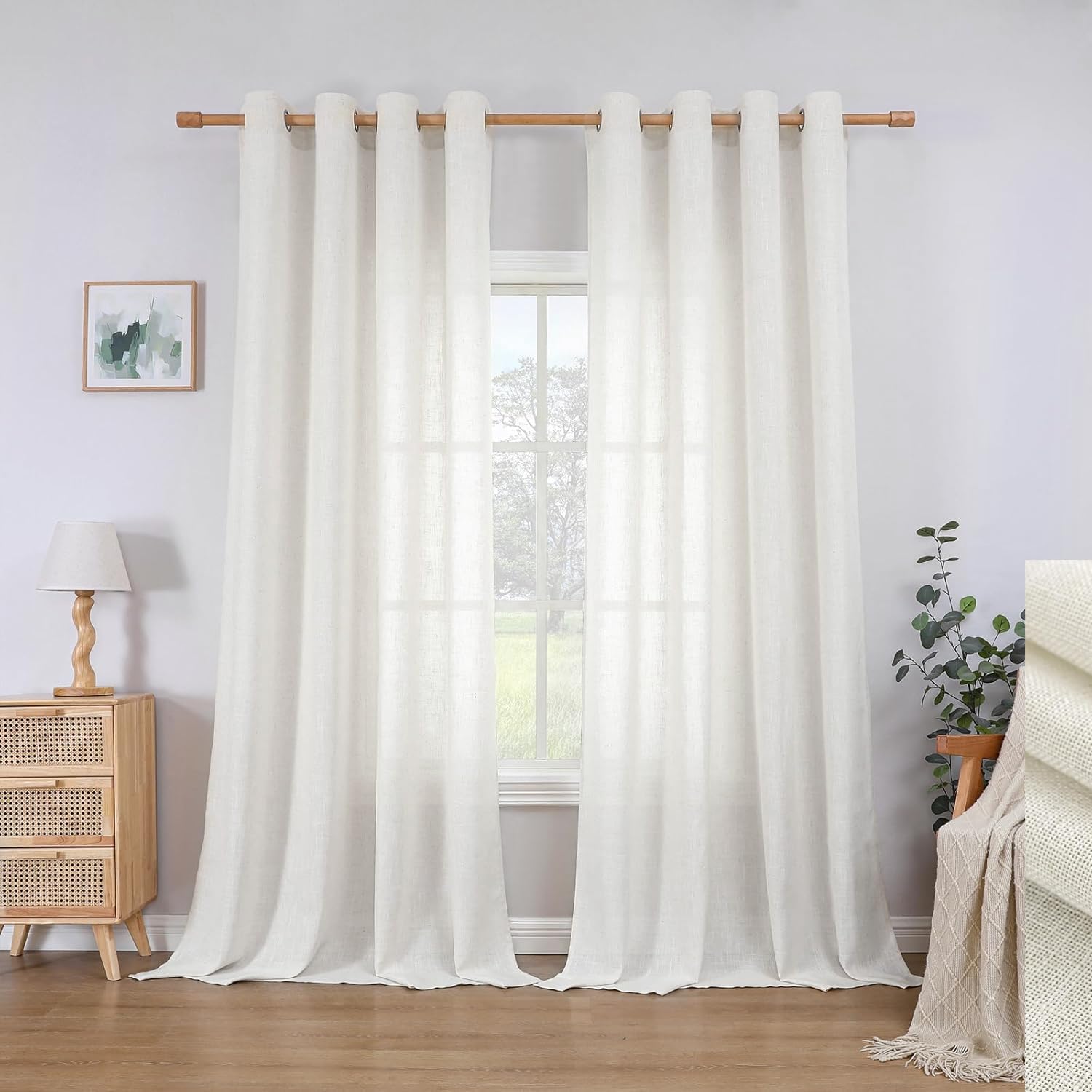 CUCRAF Leinen Vorhänge mit Ösen 2er Set H 260 x B 140 Hellbeige Halbtransparente Leinenvorhang Wohnzimmer Leinenoptik Voile Gardinen Leinenfarbe Schlafzimmer Stores