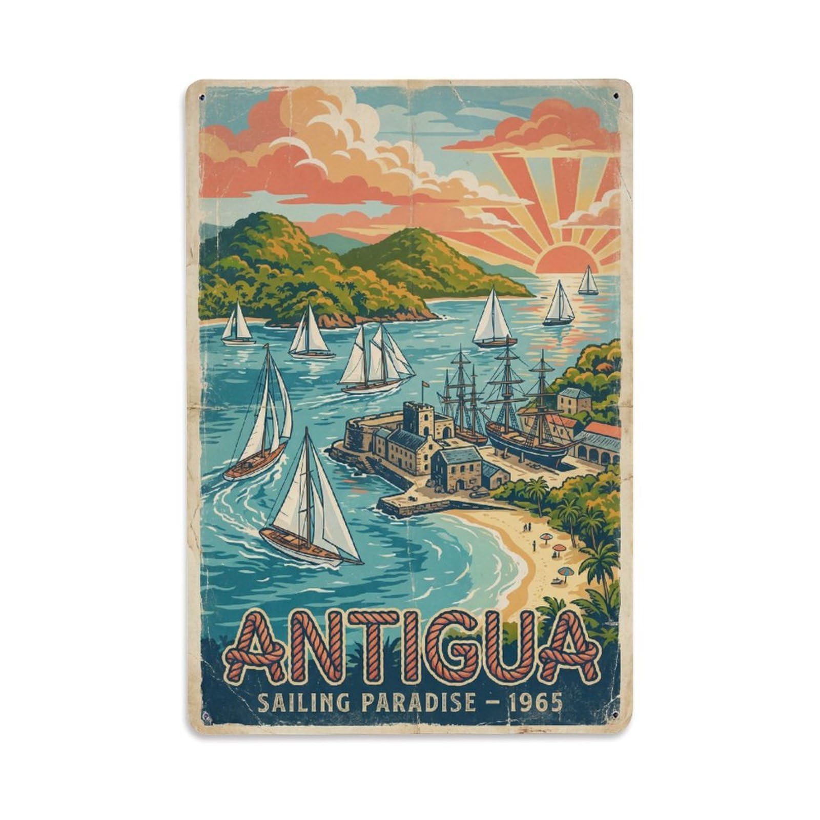 Huiyhb 8X12inch(20X30cm) Vintage Antigua Travel Caribbean Metal Tin Sign