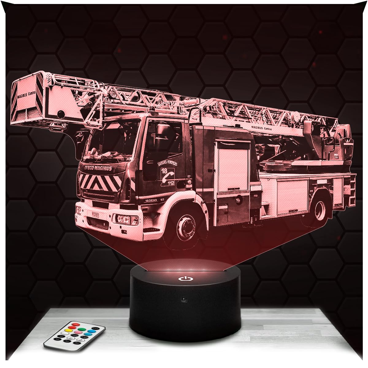 Lampephoto.fr - French Fire Truck 3D Lamp Firefighter, Gift idea Firefighter Decor Lamp Office Living Room Man Christmas, Gift idea Fire Truck Firefighter Fan, Led Bedside, Merchandising TOP