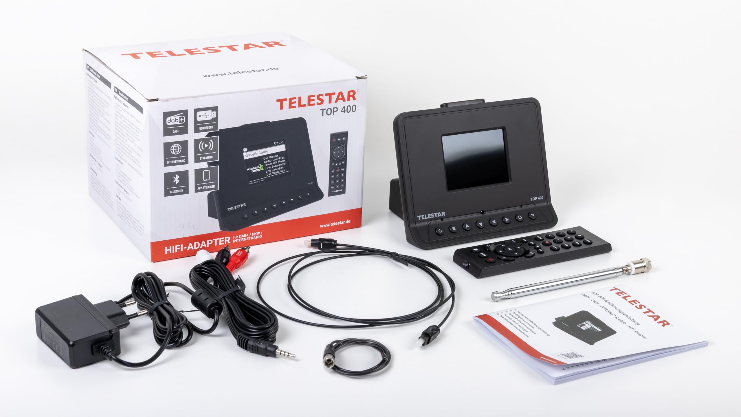 TELESTAR TOP 400 – HiFi-Adapter zur Aufrüstung von HiFi-Anlagen – Schwarz | Internetradio, DAB+, Streamingdienste, Bluetooth Audio-Streaming & Sendefunktion, USB-Aufnahme, Hotelmodus, Nachtmodus