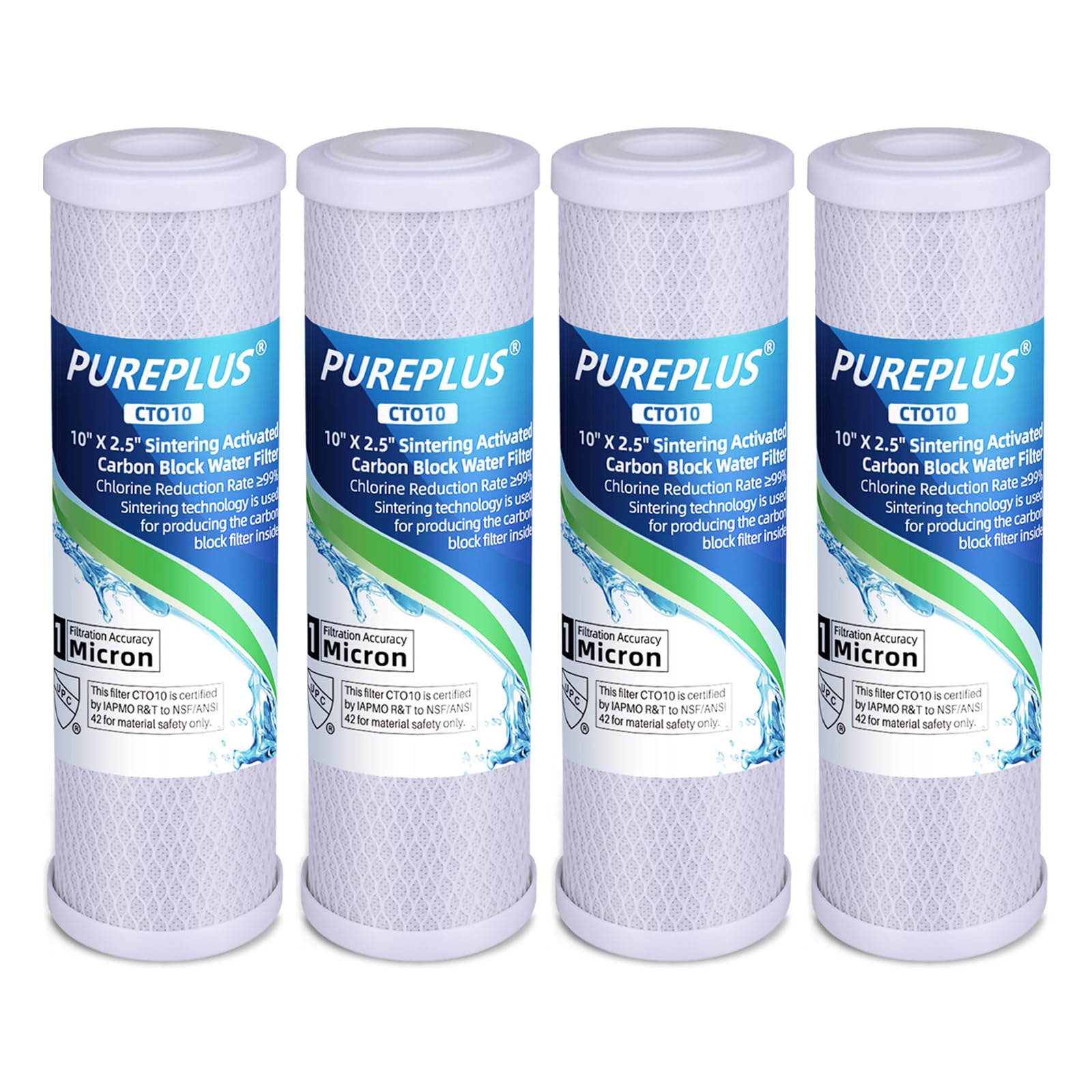 1 Micron 2.5" x 10" Whole House CTO Carbon Water Filter Cartridge Replacement for Countertop Water Filter System, Dupont WFPFC8002, WFPFC9001, FXWTC, SCWH-5, WHEF-WHWC, WHCF-WHWC,4PACK