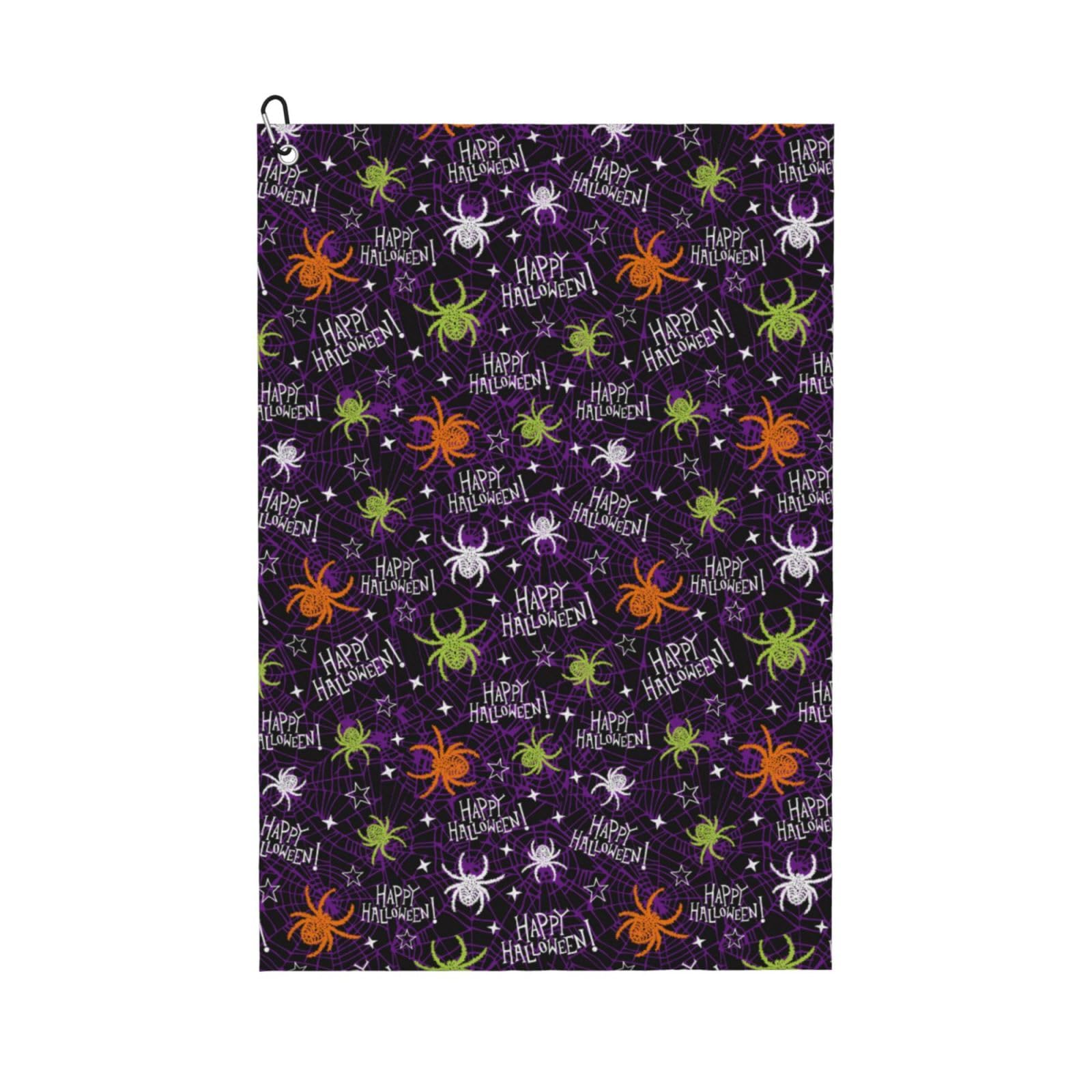 AOOEDM Halloween Print Golf Towel with Carabiner Clip Absorbent Microfiber Golf Towel for Cleaning Golf Ball Club Putter Iron for Golf Bag Trolly Belt Loop 16" X 24"