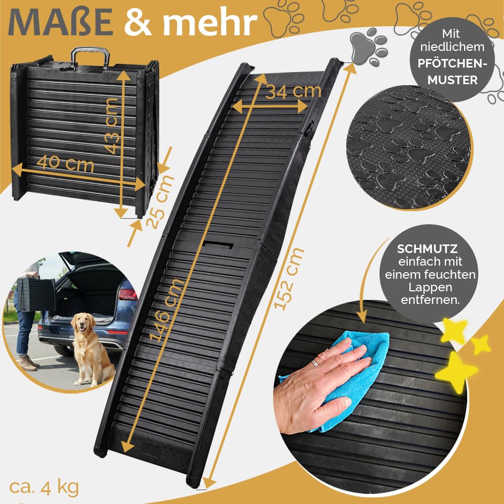 Selección de rampa para perros para el coche, de aluminio, rampa para perros, escalera para perros, SUV, antideslizante, capacidad de carga 50 kg, 70 kg, 90 kg o 150 kg petigi (Modelo 06-152 cm)