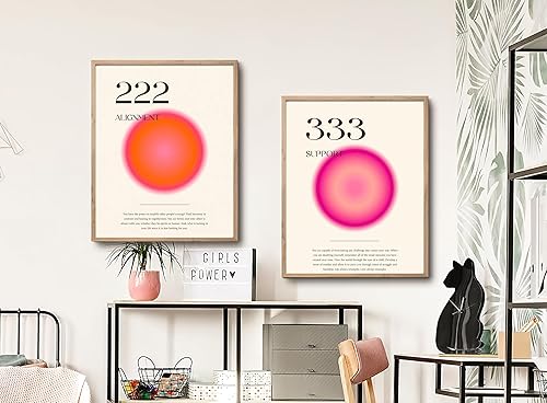 Miniatura 5 de Póster de número de ángel de 9 piezas, póster estético de aura, pósteres espirituales, impresión de números de ángel degradado, citas inspiradoras,