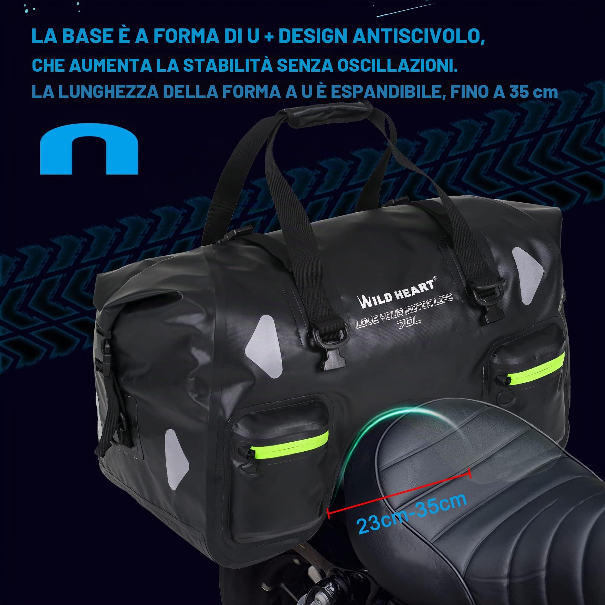 WILD HEART Borsa Da Sella Per Moto 70l Impermeabile Pvc 500d Nero
