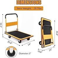 Vista 4 de LEADALLWAY Carro de empuje plegable de gran tamaño de 880 libras de plataforma 35.8x24x34.3 pulgadas amarillo