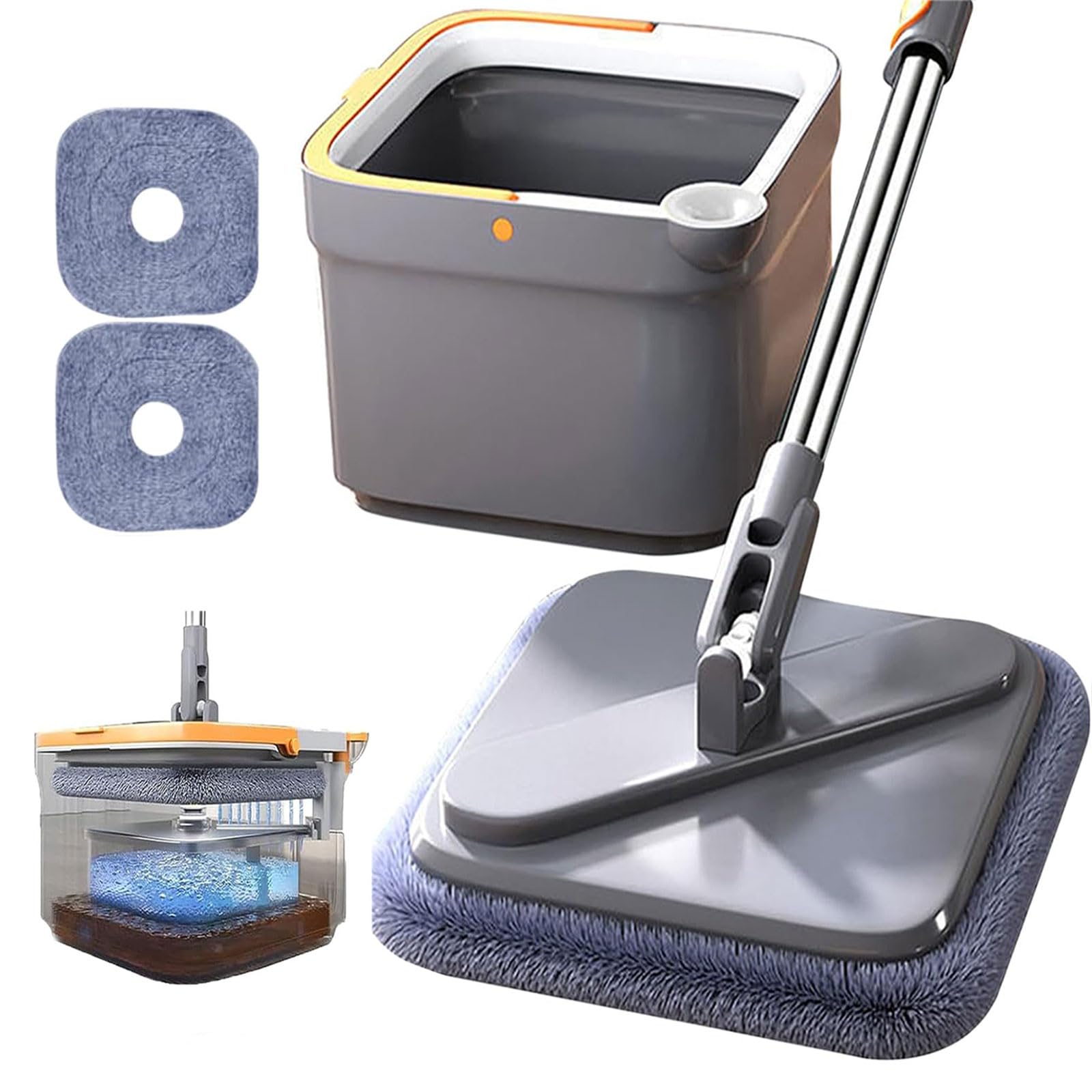 Trapeador Giratorio autolavado, Cubo para fregona con escurridor, Juego de Cubo para fregona, fregona giratoria de Limpieza Ajustable giratoria de 360°, para Limpieza de Suelos,2 Pieces