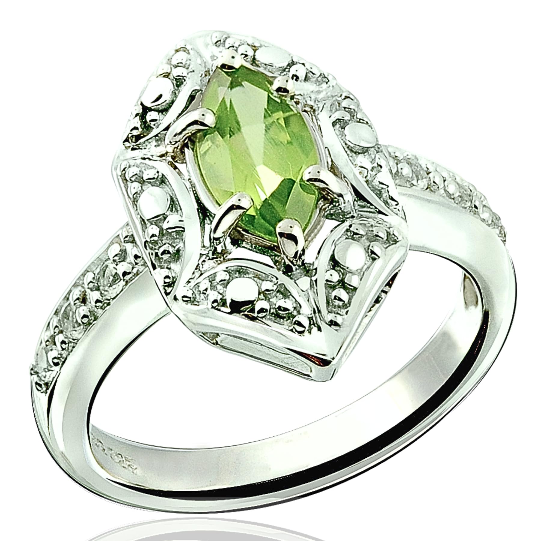 925 Sterling Silver Ring Genuine Gems Marquise 8x4 and Round Gems Accented, 0.70 Carat with Rhodium-Plated Finish