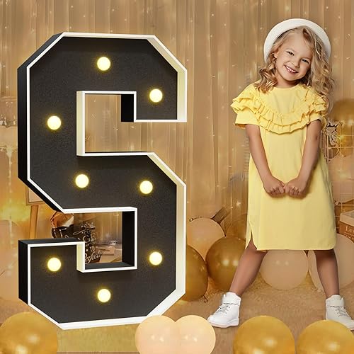 imprsv Letras de marquesina negras de 3 pies decoración de fiesta negra - Letra iluminada S grande 3 pies de alto - Carta de decoración de fiesta