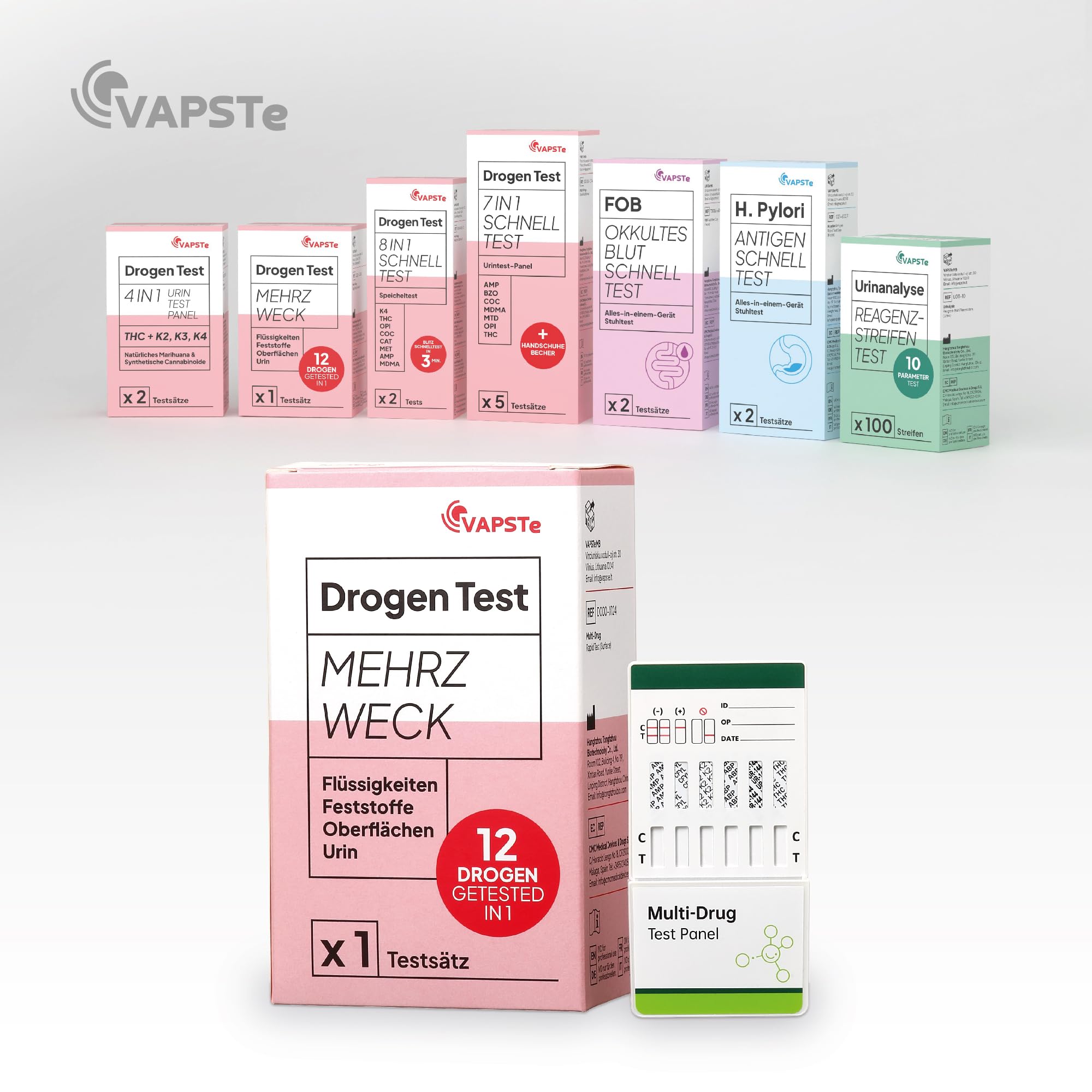 VAPSTe 12-in-1 Multifunktionaler Schnelltest fr Drogen  Flssigkeiten,  Substanzen, Oberflchen, Urinproben  Erkennung neuer synthetischer und  hufig vorkommender Drogen  Komplettes Set : Amazon.de: Drogerie &  Krperpflege