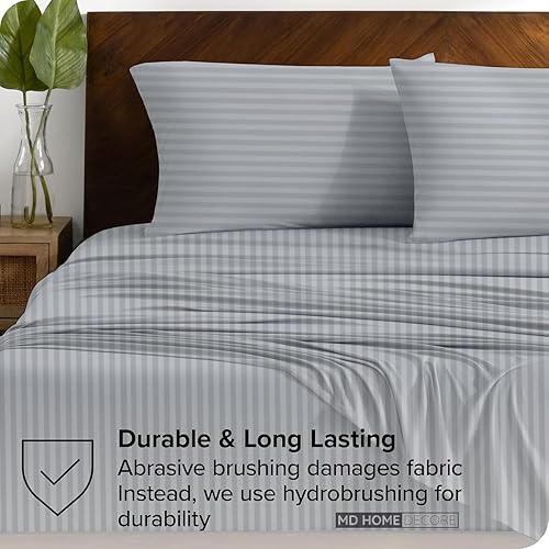 Miniatura 130 de Juego de sábanas de bolsillo extra profundas (4 piezas) 100% algodón egipcio de 400 hilos, bolsillo profundo de 22 pulgadas, sábana bajera ajustable